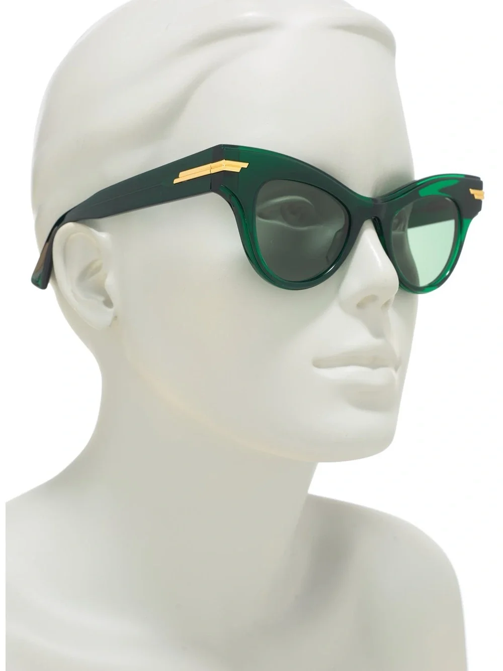 Bottega Veneta Green Cat-Eye Sunglasses with Gold Accents